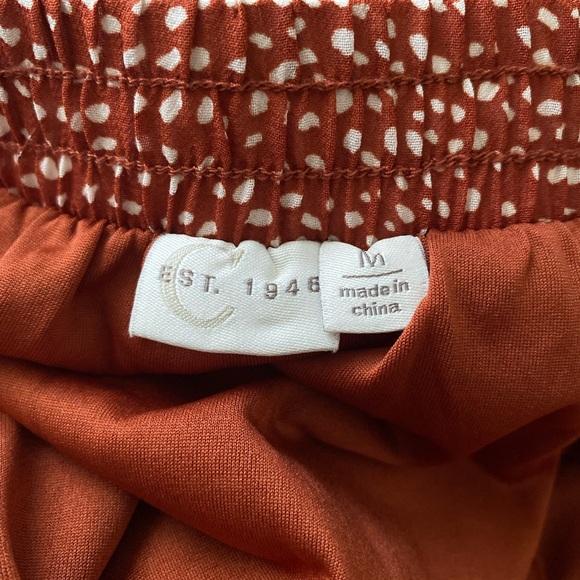 Women’s Burnt Orange&White Polkadot Asymmetrical Skirt w/ Built in Side Bow - Picture 7 of 8